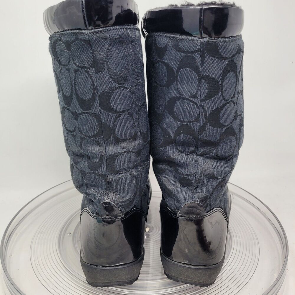 Coach Peggey Boots Womens 7.5 Signature Black Peggy Lace Up Mid-Calf Winter Snow - Picture 4 of 7